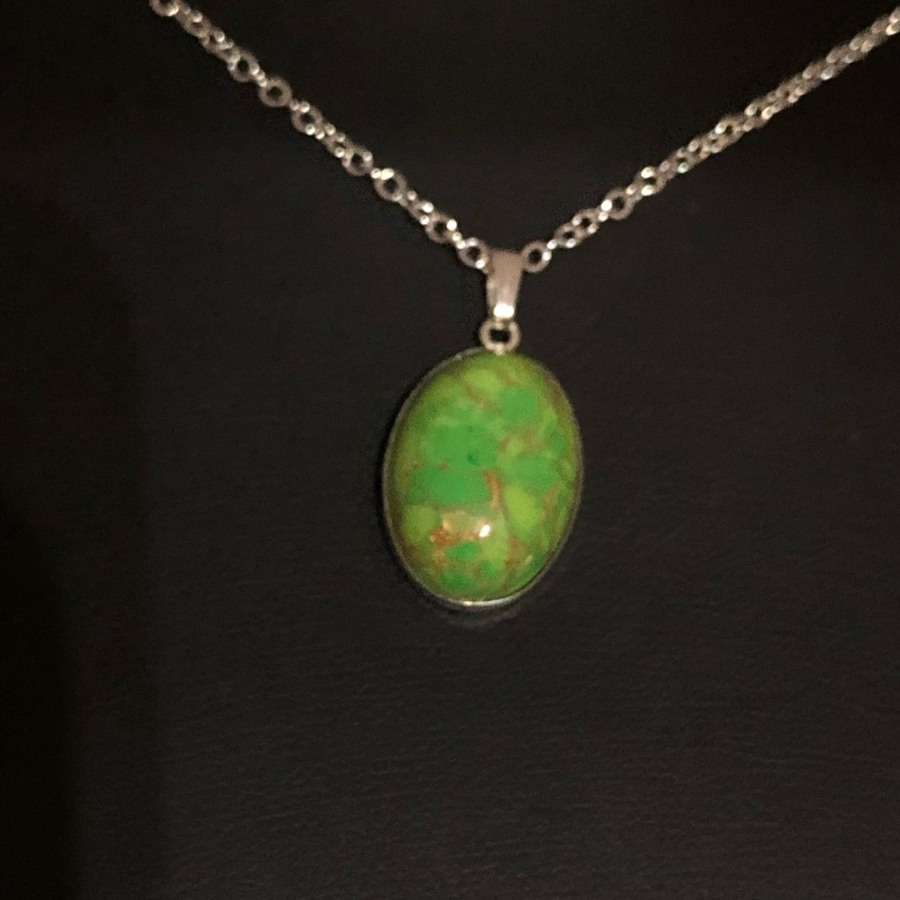 Green Copper Turquoise Sterling Necklace C-4-16